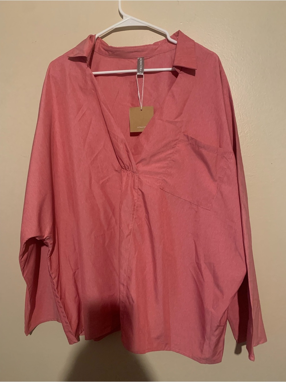 Women's Pink Collared V-Neck Top - Plus Size Top Blouse 3X by Noracora